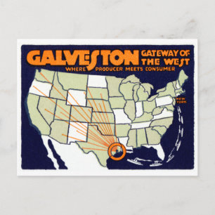Galveston Texas affisch 1920 Vykort