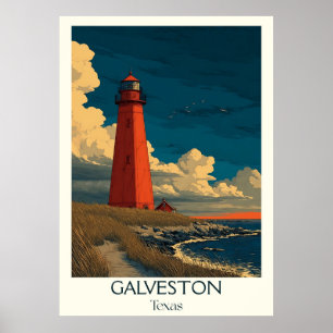 Galveston Texas Fyrtorn Kust Poster