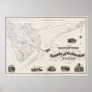 GALVESTON TEXAS KARTA 1902 POSTER