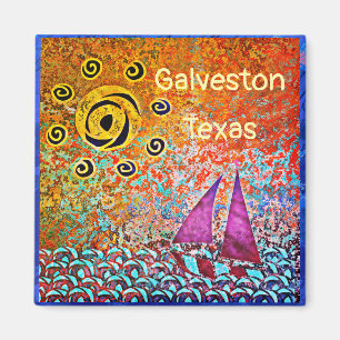 Galveston Texas Ocean Sailboat och Sol Magnet