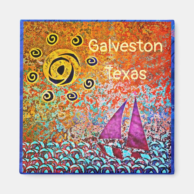 Galveston Texas Ocean Sailboat och Sol Magnet (Framsidan)