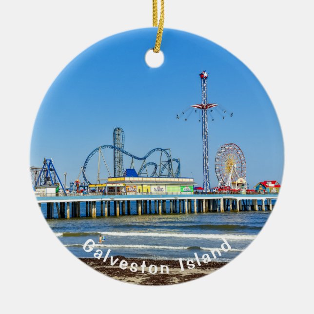 Galveston, Texas, Pleasure Pier Julgransprydnad Keramik (Framsidan)