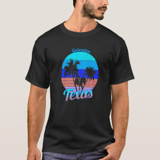Galveston Texas Retro Tropical Handflatan Träd Vac T Shirt