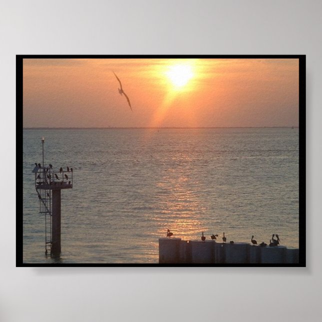 Galveston Texas Sunset på Vatten Poster (Framsidan)