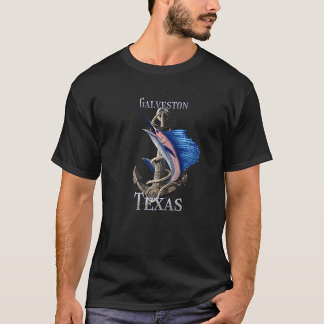 Galveston Texas Swordfish Marlin Ocean Fishing T Shirt (Framsida)