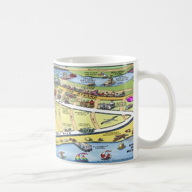 Galveston Texas Tecknad Karta Kaffemugg (Höger)