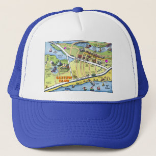 Galveston Texas Tecknad Karta Truckerkeps