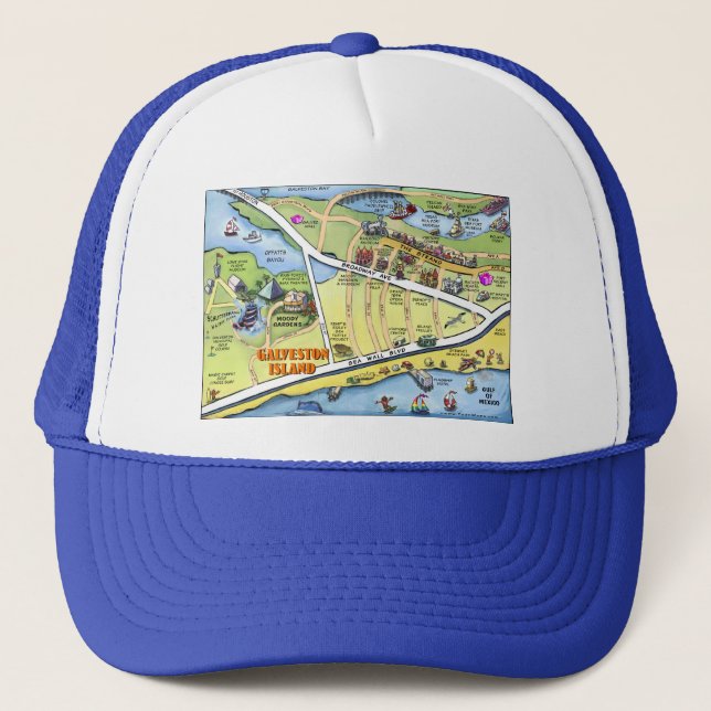 Galveston Texas Tecknad Karta Truckerkeps (Framsida)