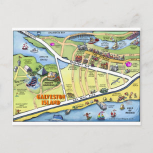 Galveston Texas Tecknad Karta Vykort