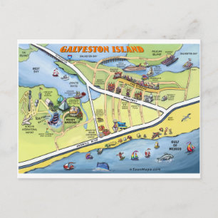 Galveston Texas Tecknad Karta Vykort