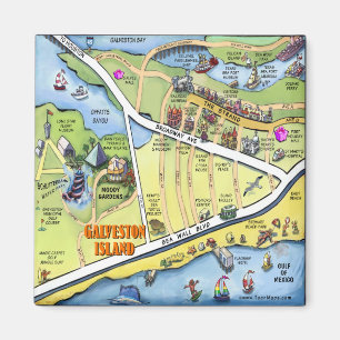 Galveston Texas tecknadkarta Magnet