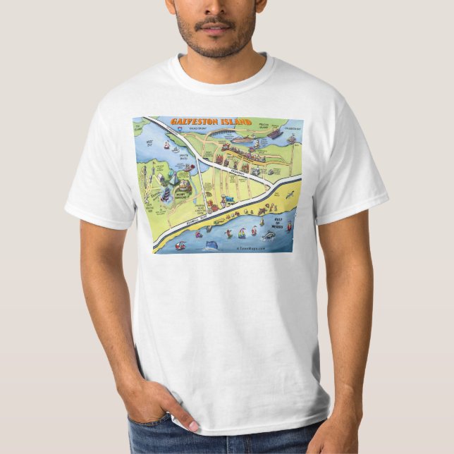 Galveston Texas tecknadkarta T-shirt (Framsida)
