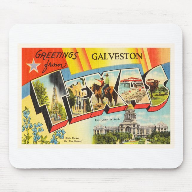 Galveston Texas TX gammal vintage resorsouvenir Musmatta (Framsidan)