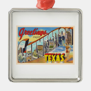 Galveston Texas TX Vintage Large Brev vykort Julgransprydnad Metall