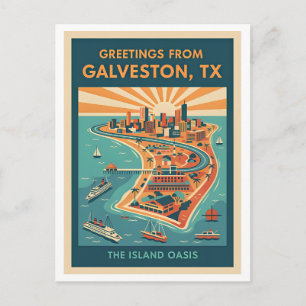 Galveston TX Öarnas Oas Retro Resor Vykort