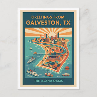 Galveston TX Öarnas Oas Retro Resor Vykort