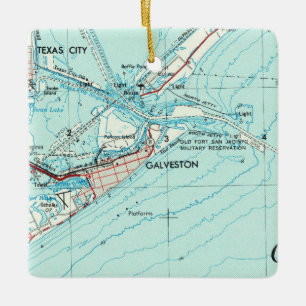 Galveston TX Topo Karta Julgransprydnad Keramik