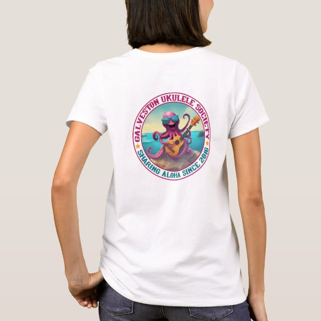 Galveston Ukulele Kvinnors Octopus Round Back T Shirt (Baksida)