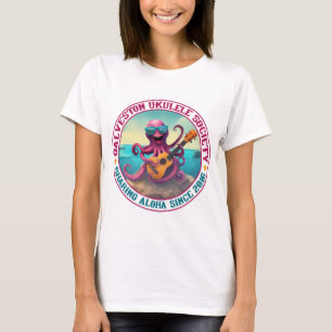 Galveston Ukulele Women's T-Shirt Lg Octopus Front