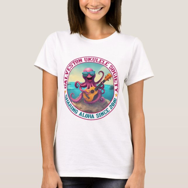 Galveston Ukulele Women's T-Shirt Lg Octopus Front (Framsida)