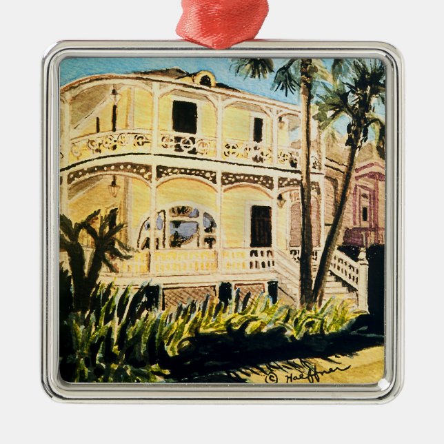 Galveston vattenfärg, Conness-Arnold hus 1899 Julgransprydnad Metall (Framsidan)