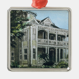 Galveston vattenfärg, Joel Wolfe hus 1886 Julgransprydnad Metall