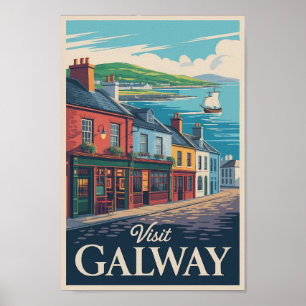Galway Ireland Illustration Travel Art Vintage Poster