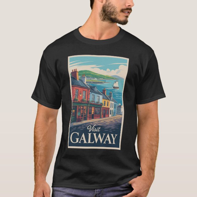 Galway Ireland Illustration Travel Art Vintage T Shirt (Framsida)