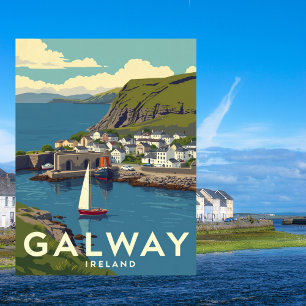 Galway Ireland Retro Travel Art Vykort