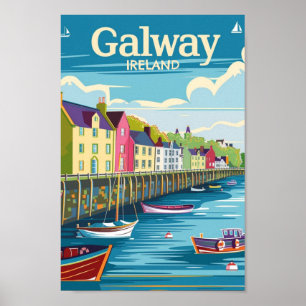 Galway Ireland Vintage Berömd Travel Ställe Poster