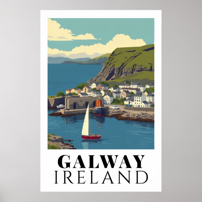 Galway Ireland Vintage Harbour Travel Art Poster (Framsidan)