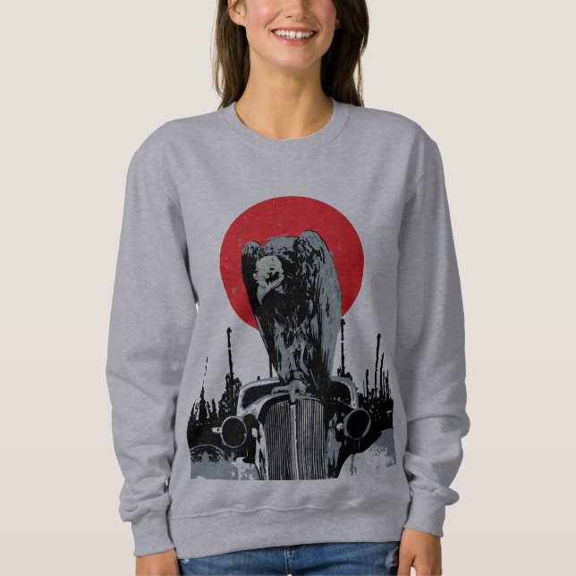 Gam på Vintagebil med Röd Sol T Shirt (Framsida)
