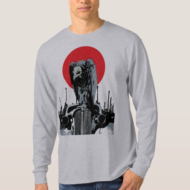 Gam på Vintagebil med Röd Sol T Shirt (Framsida)