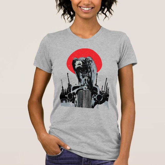 Gam på Vintagebil med Röd Sol T Shirt (Framsida)