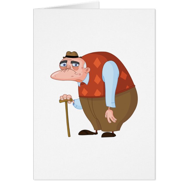 Gamal man med en käpp hälsningskort (Framsidan)