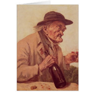 Gamal man med ett exponeringsglas av vin hälsningskort
