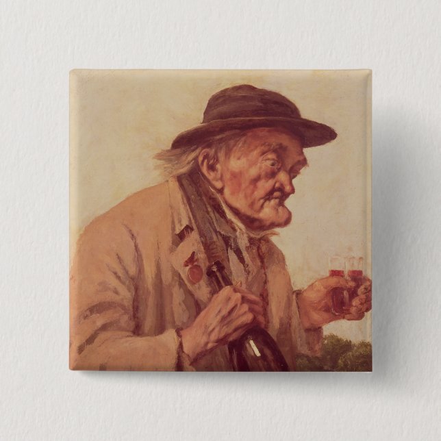 Gamal man med ett exponeringsglas av vin knapp (Framsida)