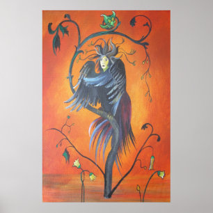 Gamaun, det profetiska fågelet med ruffade fjädrar poster