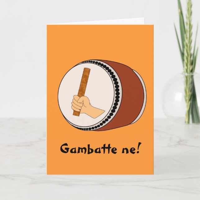 Gambatte Japanska Taiko Drum Lycka till Drumming Kort (Framsida)