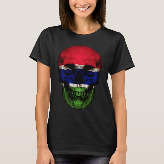 Gambia Flag Skull Gambian Roots Proud Patriotic T Shirt (Framsida)