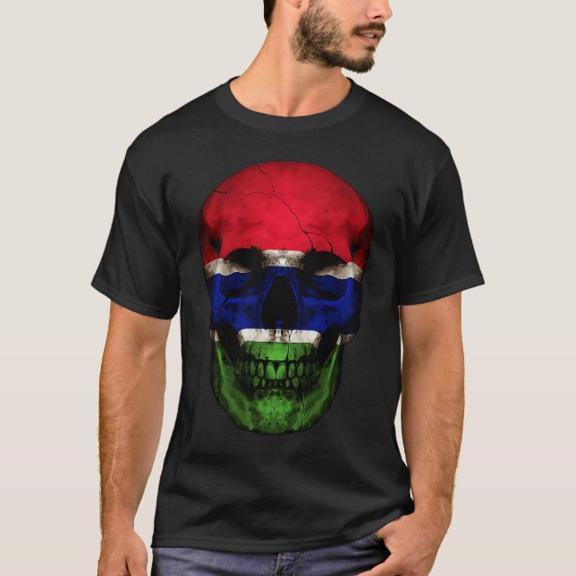 Gambia Flag Skull Gambian Roots Proud Patriotic T Shirt (Framsida)