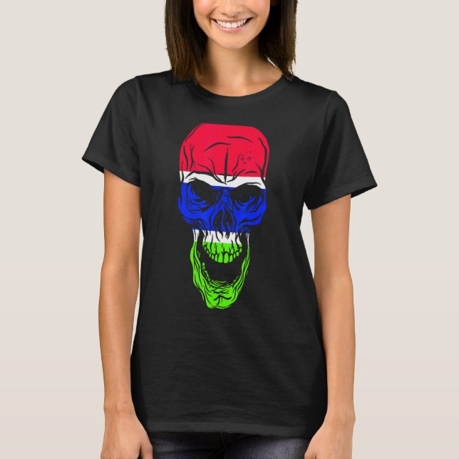 Gambia Flagga Färg Skull T Shirt (Framsida)
