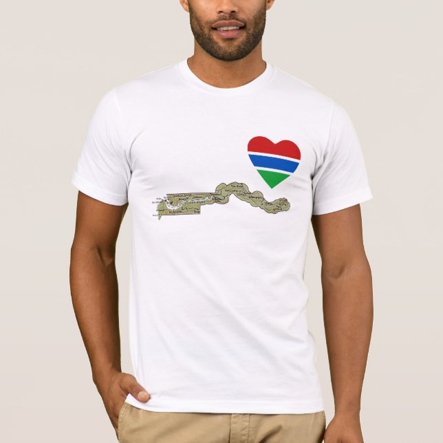 Gambia Flagga Heart och Karta T-Shirt (Framsida)