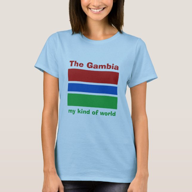 Gambia Flagga + Karta + Text T-Shirt (Framsida)
