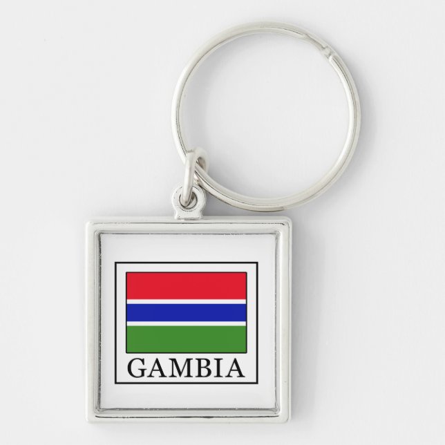 Gambia Fyrkantig Silverfärgad Nyckelring (Framsidan)