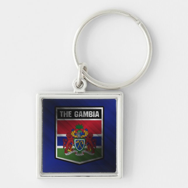 Gambia Fyrkantig Silverfärgad Nyckelring (Framsidan)