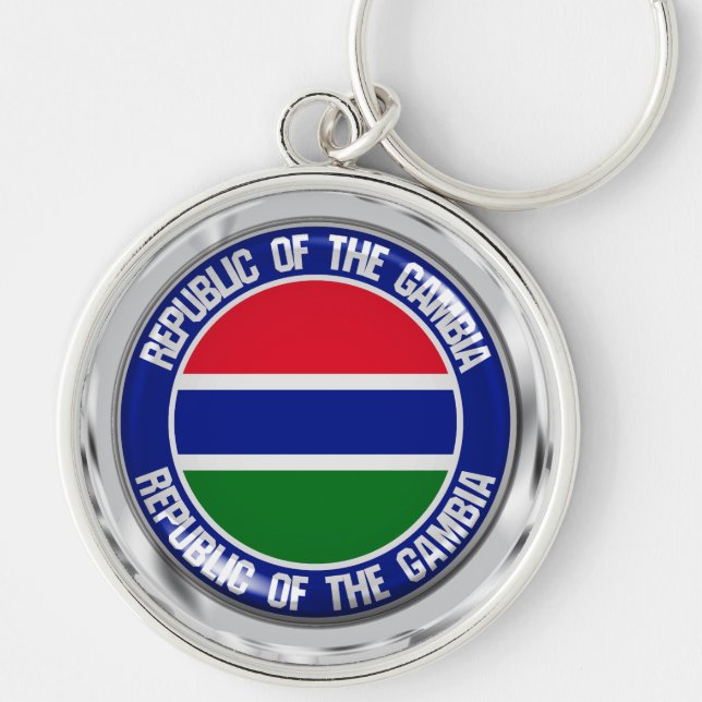 Gambia Round Emblem Rund Silverfärgad Nyckelring (Framsidan)
