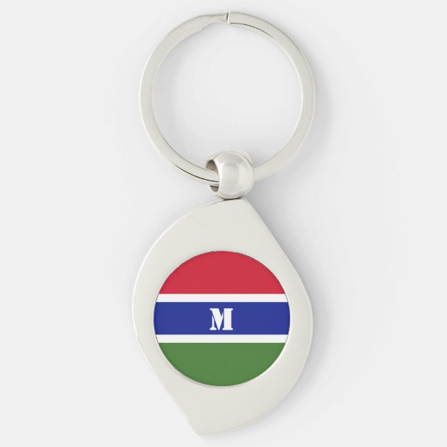 Gambian flagga Keychain Swirl Silverfärgad Nyckelring (Framsidan)