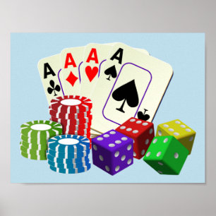 Gambling Casino Dice, Poker chip, spela kort Poster