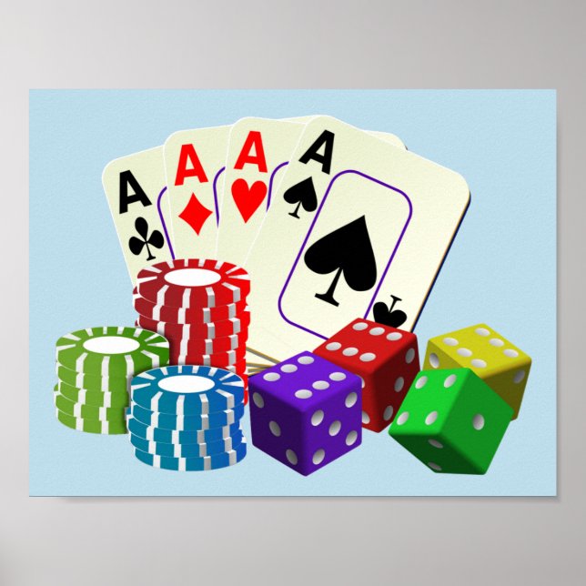 Gambling Casino Dice, Poker chip, spela kort Poster (Framsidan)
